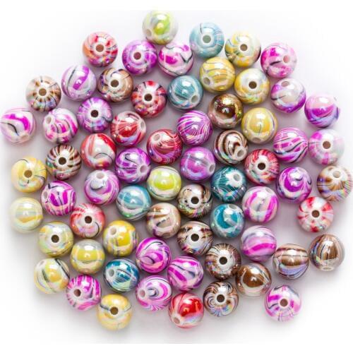 50 Piece Random Mixed Multicolor Acrylic Round Stripe Pattern Findings Jewelry Making Spacer Beads 10mm