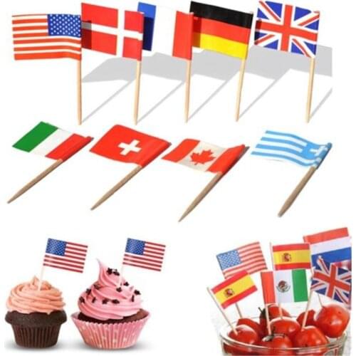 50pcs National Flags Picks Different Countries Art Toothpicks Party Sticks Cupcake/cake/pie/fruit/ice Cream Topper Decoration
