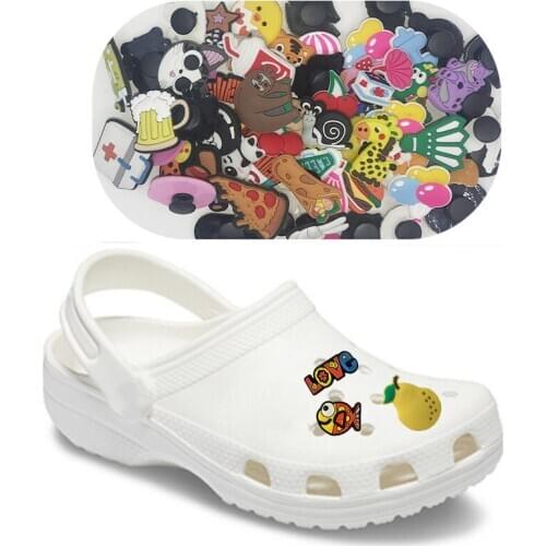 50pcs Mix PVC Croc Shoe Charms Accessories Decorations Animals Flowers Sweetheart Shoes Charms For Shoe Boy And Girl Styles Gift