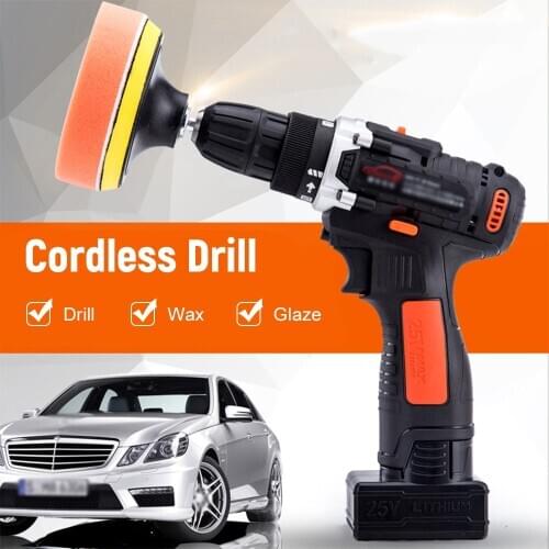 25V Cordless Drill/Driver Kit 1350rpm Variable Speed Polisher Car Buffer Waxer Screwdriver with Light Rechargeable with 5 Bits