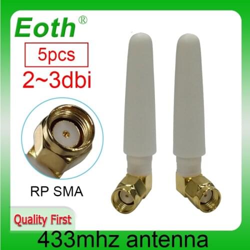 5pcs 433MHz Antenna 2.5dBi RP-SMA Connector 433 mhz Small Size Antena 433m White Wireless Communication Lorawan Receiver