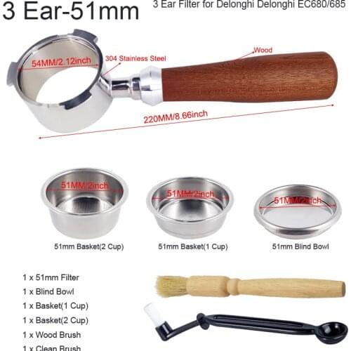 Bottomless Portafilter Espresso Coffee Machine Wood or Plastic Handle Filter Included 51MM Stainless Steel Coffee Basket