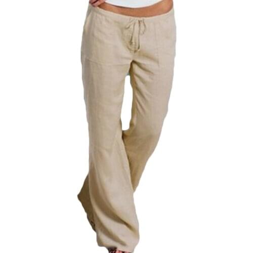 Casual Pants Women Cotton Blended Loose Small Flared Pants Elastic Waist Long Trousers Women clothing Summer Women Pants