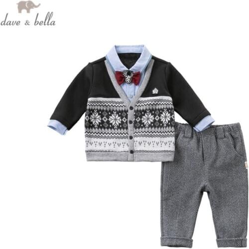 DB14478 dave bella winter baby boys fashion removable bow pockets clothing sets kids casual sets children 2pcs suit