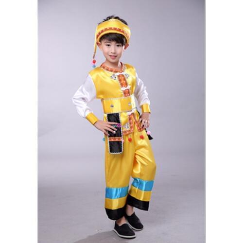 Yellow nationality clothes for kids dance clothes festival dance performance clothing kids minority clothes