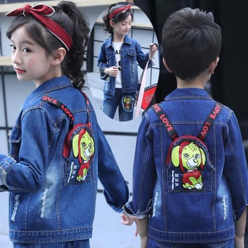 2019 new fashion childrens cloth set boys and girls jeans coat suit two pieces cartoon dog boy denim coat kids girl jeans sets