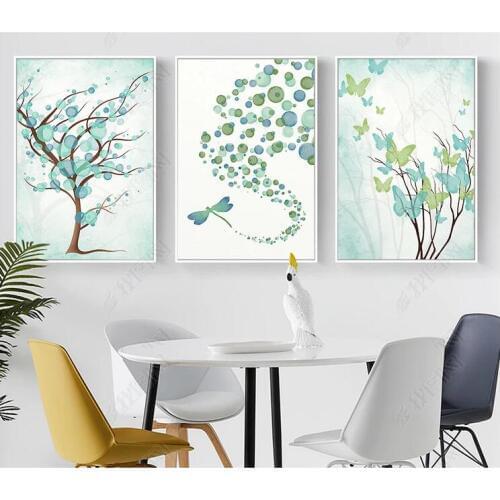 Fantastic Green Plants Painting Cute Butterfly Dragonfly Living Room Poster Canvas Modern Wall Picture Home Decor No Frame