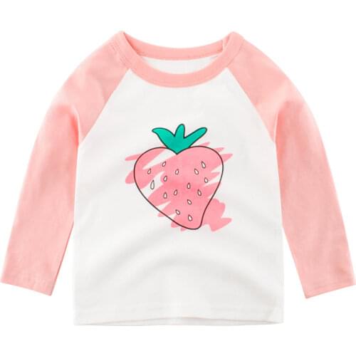 Boys Girls T-shirts Kids Long Sleeve Strawberry Car Striped Tops Children Autumn Clothing Cotton Sweatshirt 2-9Years Tees Shirts