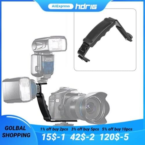 HDRIG L Shaped Accessory Flash Bracket L Bracket Heavy Duty Camcorder Camera Handle Grip With 2 Hot Shoe Mounts For Zhiyun DJI