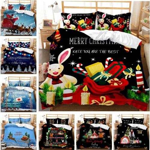 3D Happy Christmas Bedding Set Cartoon Duvet Cover Pillowcase Twin Full Queen King Size Kids Bedclothes 3pcs Home Textiles Drop
