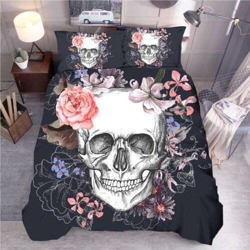 3D Bedding Set Rose Gothic Skull Duvet Cover Set Single Double Queen King Size Bedroom Europe And America Quilt With Pillowcase