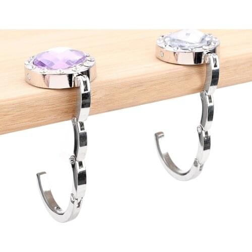 Round shape Table Hook Purse Bag Hook Holder Foldable Hangbag Hook Portable Crystal Alloy Desk Hanger for Hanging