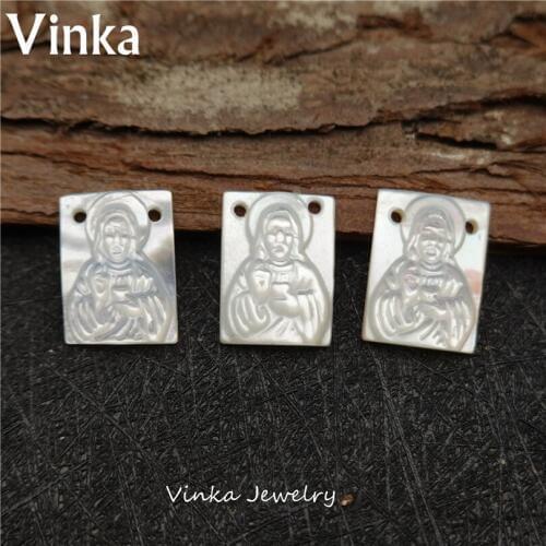 30pcs 8*11mm Natural Mother Of Pearl Shell Jesus Pendant Of Necklace