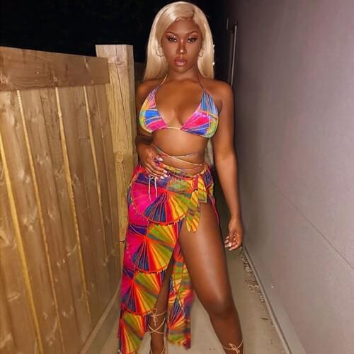 African Style Two Piece Swimsuit with Cover Up Bathing Suit Women Triangle Top Swimwear Push Up Bikini Brazilian Biqunis Maillot