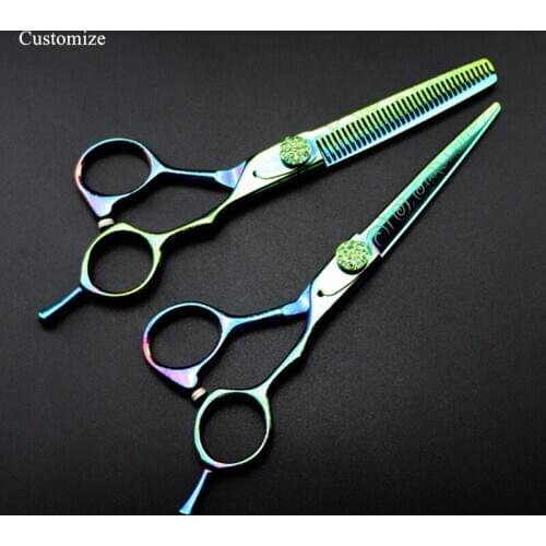 Customize logo/name 6 '' Green Damascus hair scissors haircut scissor thinning barber makas cutting shears hairdresser scissors