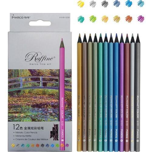 Marco Metallic Color Drawing Colored Pencils 6/12 Color Artist Professional Sketching Pencils Set School Art Supplies Stationery