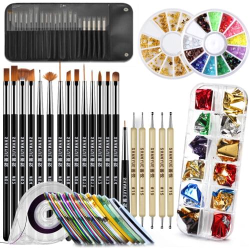 15/20PCS Nail Art Brush Set Of Dottiing&Painting Tools Acrylic Powder Carving Gel Nail Brushes Lot With Nails Accessories Tool