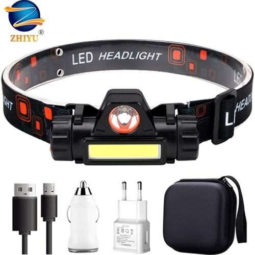 Top Sell Portable LED Headlamp Q5+COB Mini Flashlight Built-in 18650 Battery Outdoor Camping Fishing Headlight Stepless Dimming
