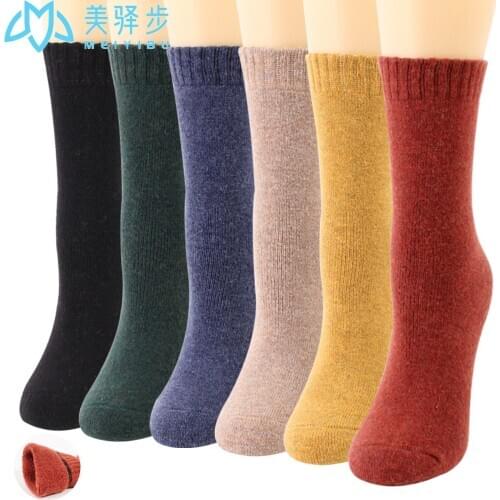 Winter Wool Socks Warm 12 PAIRS PER SET Solid Color Thick Colored Cashmere Socks Plain Women Socks