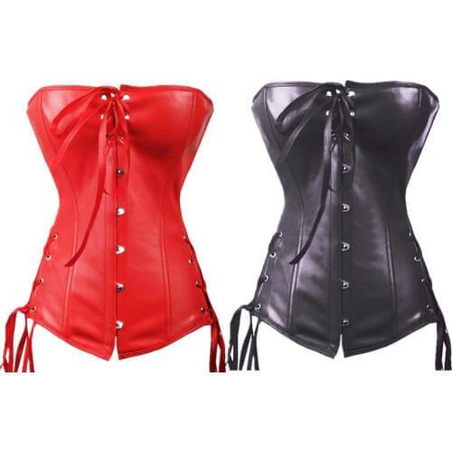 New Spring Sexy Fashion Faux Leather Corset Buckles Ladies Underwear Lingerie Overbust Tops