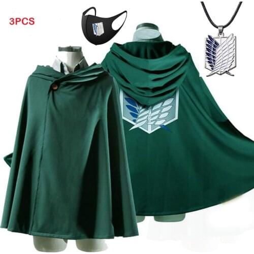 Anime Attack on Titan Levi Hanji Zoe The Scouting Legion Wings of Liberty Cosplay Green Black Cloak Necklace Props Hooded Cape