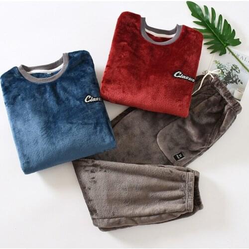 Pajamas for men and women autumn/winter coral fleece thickened casual warm home service suit new simple nightgown sleepwear