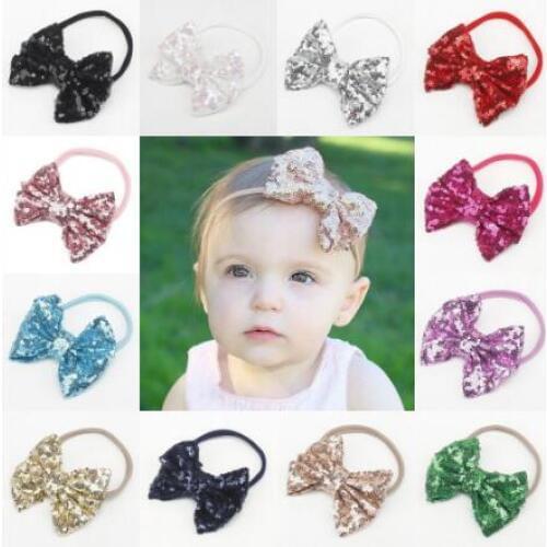 1Pcs Baby/Infants Headbands Girl Hairband Bowknot Nylon Hairwear Elastic Sequins Headband Girl Hair Accessories for Best Gift