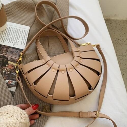 Luxury Shoulder Handbag 2021 New Hollow Out Women Bag Single Shoulder Bag Fashion Splicing Half Round Saddle Bag