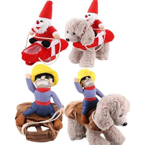 Christmas Funny Dog Clothes for Large Dogs Santa Claus Cowboy Cosplay Pet Dog Hoodies Halloween Dog Costumes Sets French Bulldog