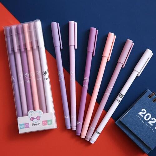 6Pcs/Set Creative Cute Morandi Gel Pen 0.5mm Black ink Pen Kawaii Quick Drying Neutral Pen Journal Writing Supplies Gel Pens Set