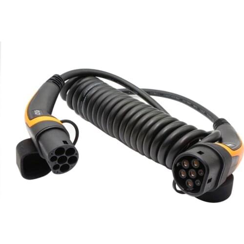EV Charging Spiral Lead Coiled Cord Type 2 to Type 2 Connector Three Phase One Phase for Electric Car Accessories 5M EVSE Cable