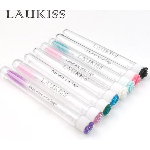 Customized Logo sticker 100pcs Eyebrow Brush Tube Reusable Eyelash Brush Tube Dust-Proof Mascara Sticks Applicators Makeup Brush