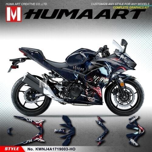 HUMAART Complete Vinyl Graphics Motorbike Wraps Decal Kit for Ninja 250 400 ABS 2017 2018 2019 2020 2021, VENOM Dark Blue
