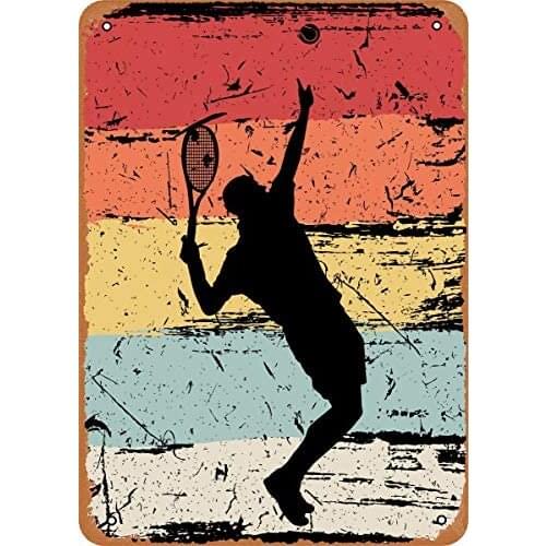 Fanzi Vintage Look Metal Sign Tennis Player Gifts Vintage Tennis Gifts Retro 8"X12" Tin Plate Wall Decor