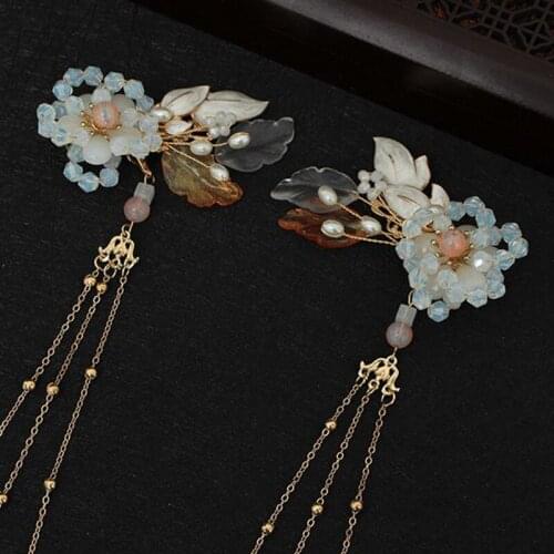 2 pcs Crystal Flower Hair Clip Women Hair Clips HairpinTraditional Headdress Handmade Hair clip