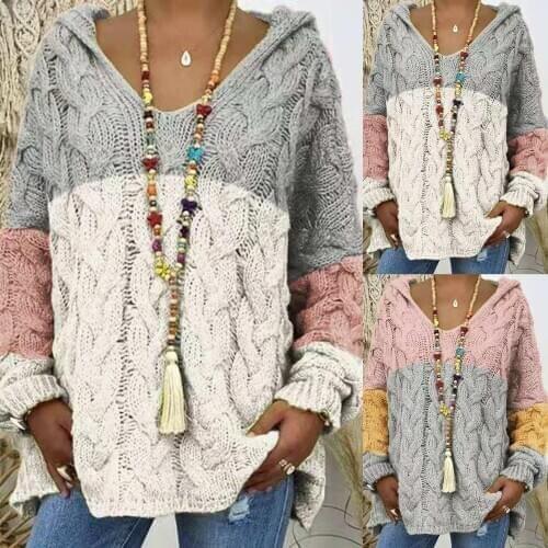 Sweater Coat Women Fashion Color Blocking Long Sleeve Knitting Pullover Sweater Blouse Coat Womens Clothing pull femme 2021