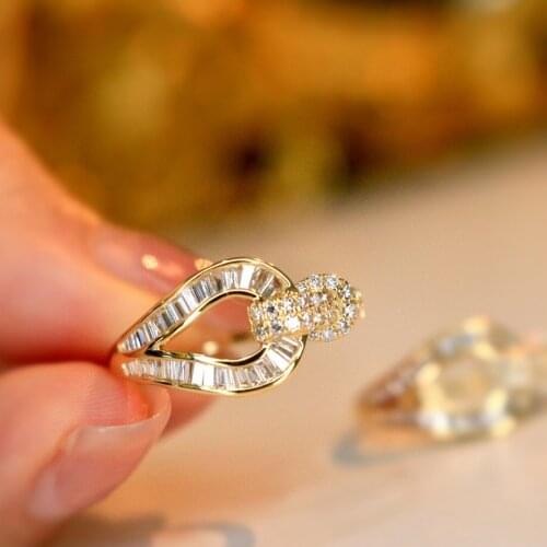 18K White Gold Solid Yellow Gold Jewelry(AU750)Women Geometric shape T Square Diamond Rings 0.50 Points Diamond Wedding Rings