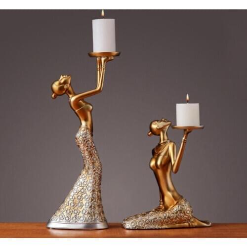 1Pair Vintage Abstract Ladys Candles Holders Statue Sculpture Candlestick Candles Holder Home Decoration Accessories Home Decor