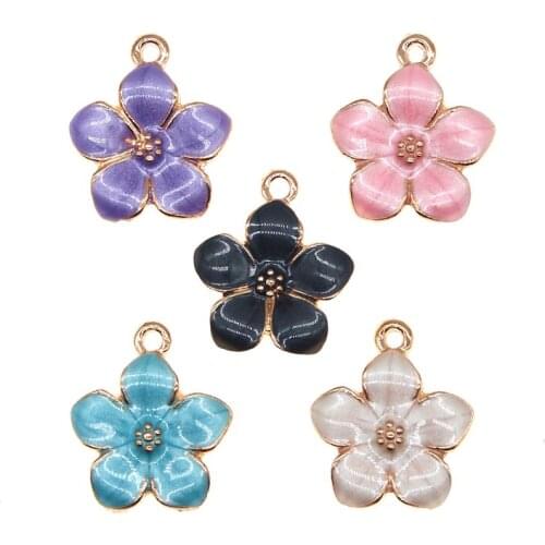 10pcs/Lot Cherry Blossoms Enamel Charms Oil Drop Zinc Alloy Flower with Five Petals Pendant Fashion Jewelry Accessories