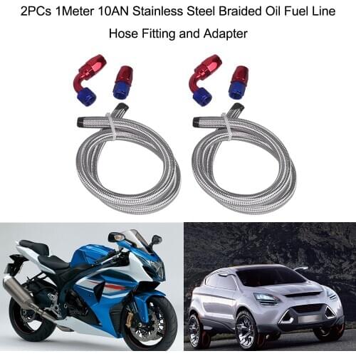 2Pcs 1Meter AN10 Stainless Steel Braided Oil Fuel Line Hose Fitting and Adapter Black