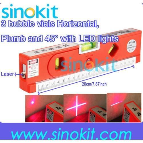3 bubble vials Horizontal Laser Level Marker Measuring Tape Plumb and 45' with LED lights LV04
