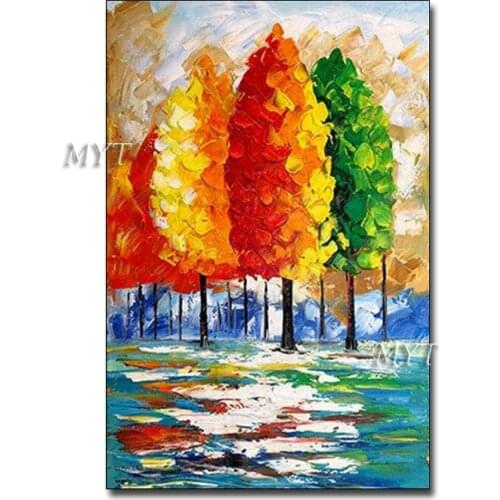 Four Trees Abstract Canvas Landscape Oil Painting on Canvas Wall Art Pictures For Living Room Home Decor Art No Frame