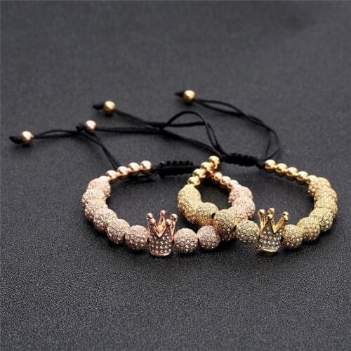 AITIEI Luxury CZ Crown Ball Charm Copper Beads Braided Macrame Handmade Men Bracelets Bangles For Women Jewelry Accessories