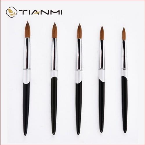 Acrylic Nail Brush Crimped Kolinsky Sable UV Nail Art Gel Brush Gel Builder Manicure Brush Flat Round Black Nail Tool TIANMI