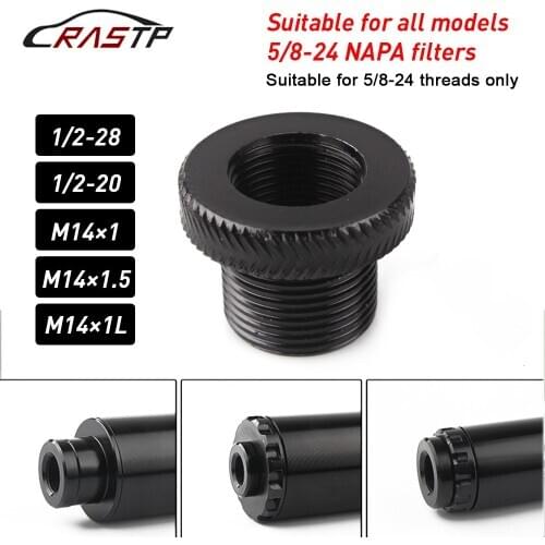 Aluminum BLack 5/8-24 to 1/2-28 M14x1 to M14x1.5 for Cylindrical threaded joint Fuel filter connector for all NAPA RS-ofi051