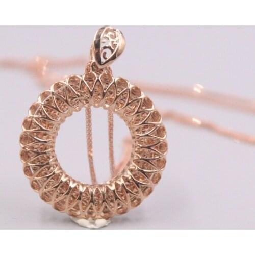 Au750 Pure 18K Rose Gold Pendant Bless Lucky Hollow Brushed Filigree Round Circle Pendant Men Women Gift 3.6g