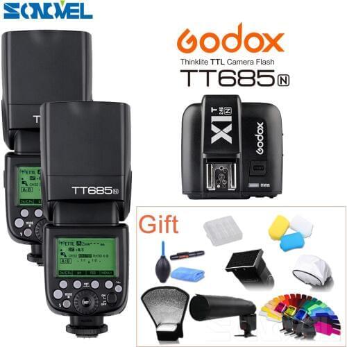 2pcs Godox TT685N 2.4G HSS 1/8000s i-TTL GN60 Wireless Flash + X1T-N TTL Trigger for Nikon D800 D700 D7100 D7000 D5100 D810 D90