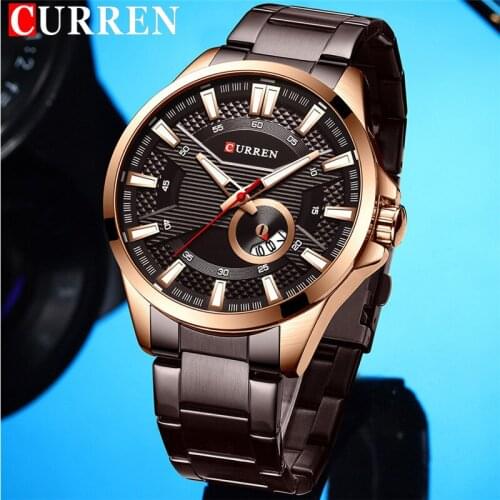 CURREN Sport Men Watch Top Luxury Brand Coffee Gold Military Army Business Male Clock Stainless Steel Quartz Man Wristwatch 8372
