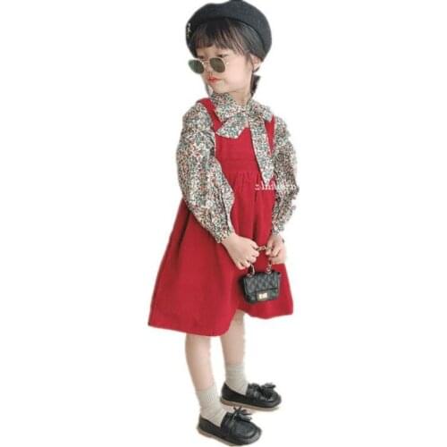 Girls Black Red Vest and Shirt Dress Sets Long Sleeve Elegant Princess Costume Kids Dresses for 2 3 4 5 6 7 8 Year Baby Clothes