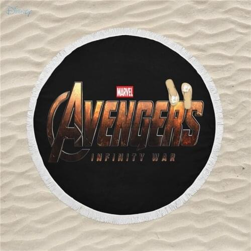 Black Marvel The Avengers Round Beach Towel with Tassel Cartoon Iron Man Captain America Printed Bath Towel 150cm for Adult Kids
